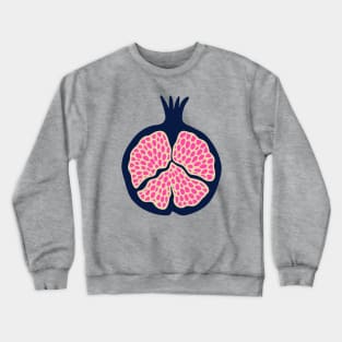 POMEGRANATE Fresh Plump Ripe Tropical Fruit in Dark Blue with Cream and Fuchsia Hot Pink Seeds - UnBlink Studio by Jackie Tahara Crewneck Sweatshirt